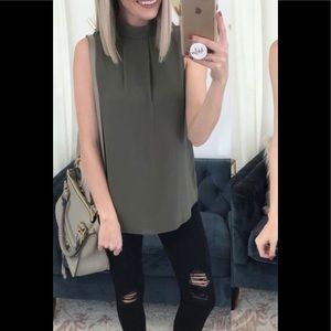 Chiffon non sheer mock neck sleeveless top